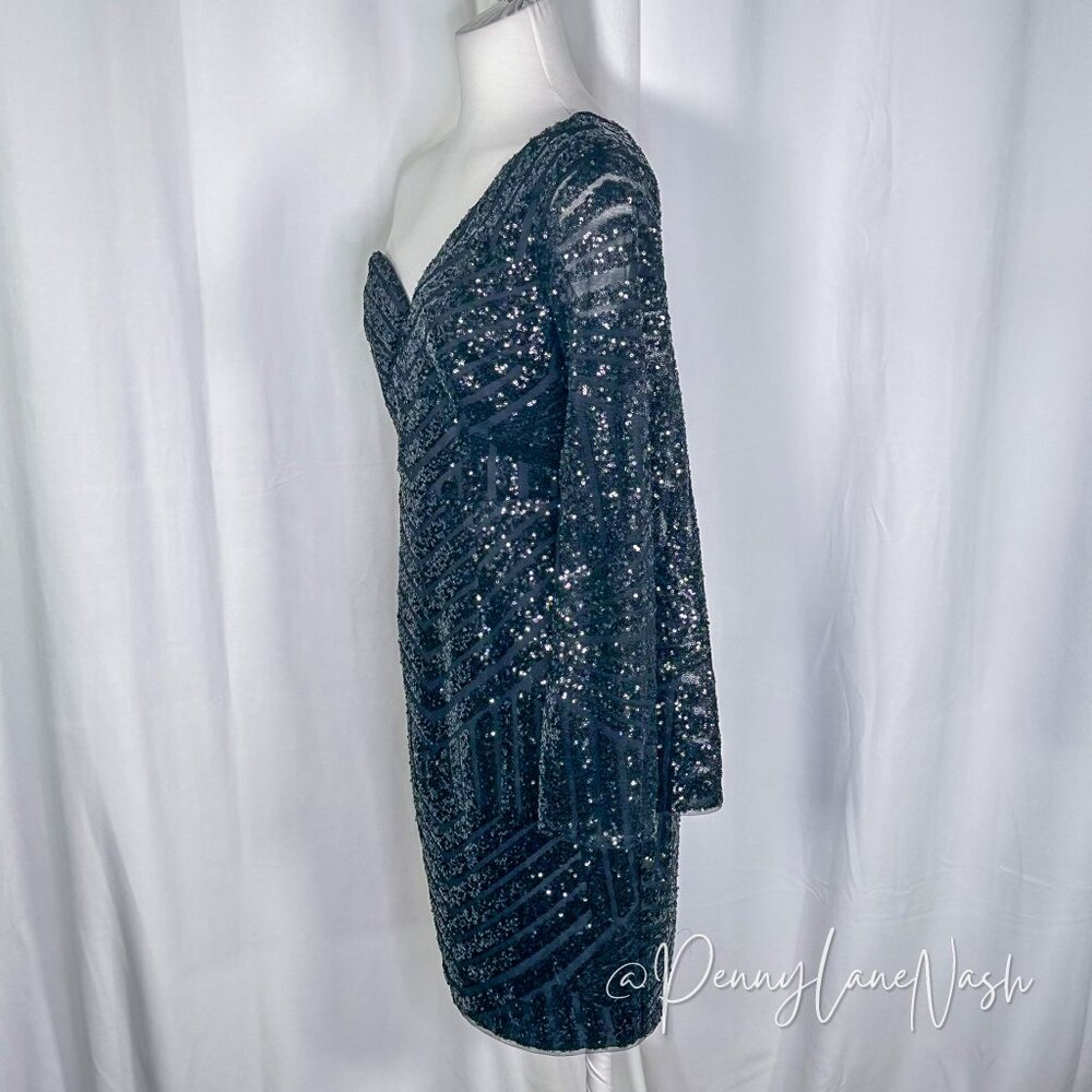 NWT Lumier by Bariano Duckie Sequin One Shoulder Dress Black - Picture 15 of 15
